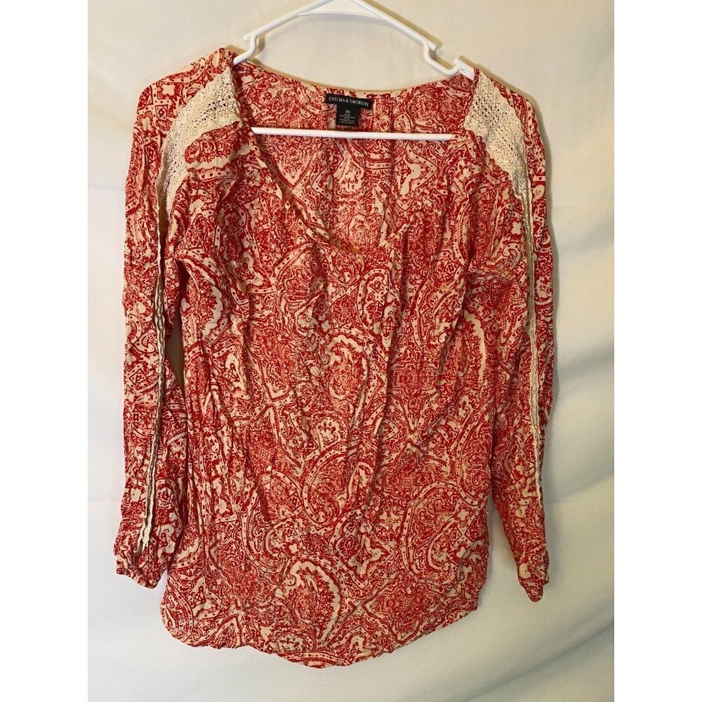 Coastal Grandma Top Pink Boho Hippie Chic Cottage Women’s XS Paisley Print